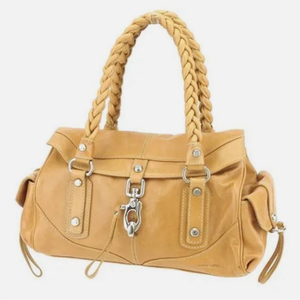 FRANCESCO BIASIA BEIGE GENUINE LEATHER SATCHEL SHOULDER BAG HANDBAG
